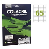 Etiqueta Adesiva InkJet e Laser A4 38,1x21,2mm Branco CA4251 25 Folhas 1625 Etiquetas Colacril