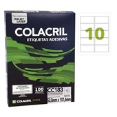 Etiqueta Adesiva InkJet e Laser Carta 50,8x101,6mm Branco CC183 100 Folhas 1000 Etiquetas Colacril