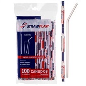 Canudo de Plástico Flexível para Água e Suco 21cm x 6mm Branco PT 100