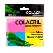 Bloco Adesivo Neon 38x50mm 4 Cores 100 FL cada Colacril