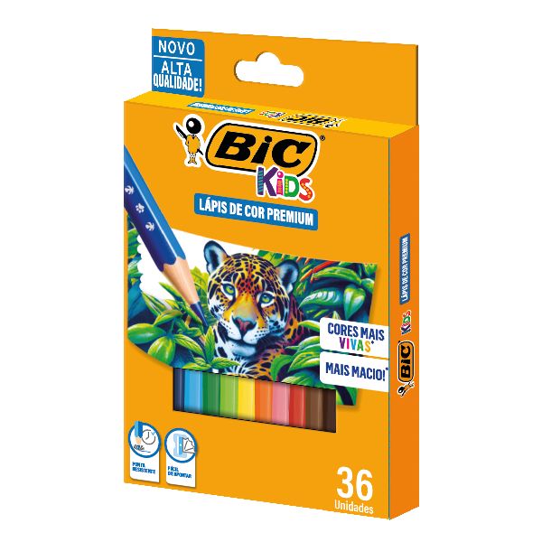 Lápis de Cor Sextavado Premium Kids 36 Cores Bic