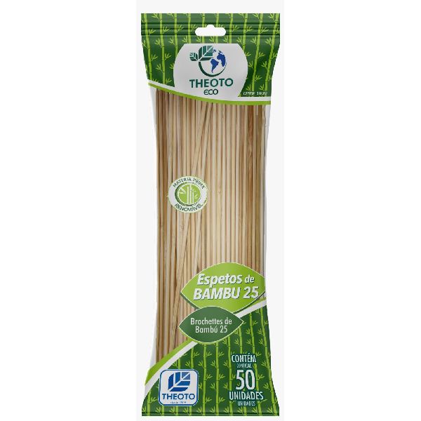 Palito Espeto Bambu 25cm Pacote 50 UN Theoto