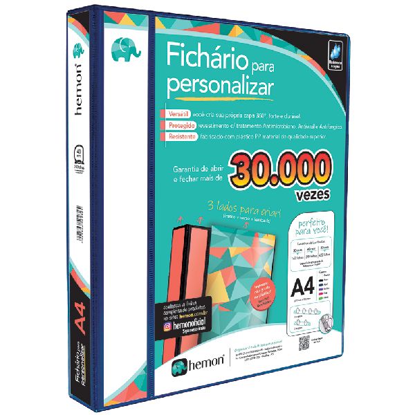 Fichário 4 Argolas A4 270x320x400mm Azul Royal 1400 1 UN Chies