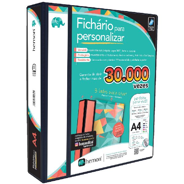 Fichário 4 Argolas A4 270x320x60mm Preto Jumbo 1401 1 UN Chies