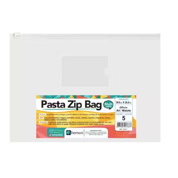 Pasta Multiuso com Zíper e Visor 2783 360x260mm Cristal 5 UN Chies