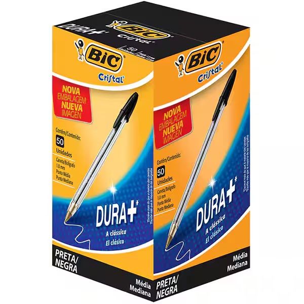 Caneta Esferográfica Cristal 1.0mm Preta Caixa 50 UN Bic