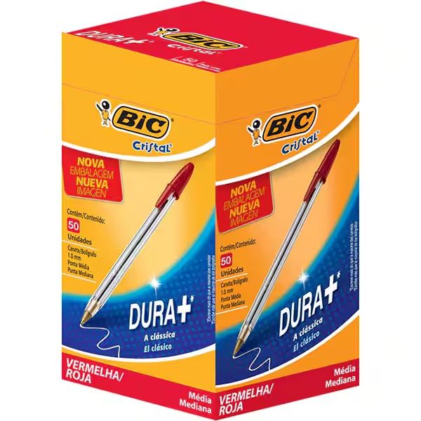 Caneta Esferográfica Cristal 1.0mm Vermelha Caixa 50 UN Bic