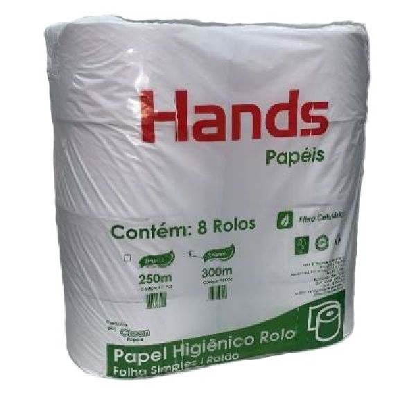 Papel Higiênico Folha Simples Rolão 300m Branco PT com 8 RL Hands
