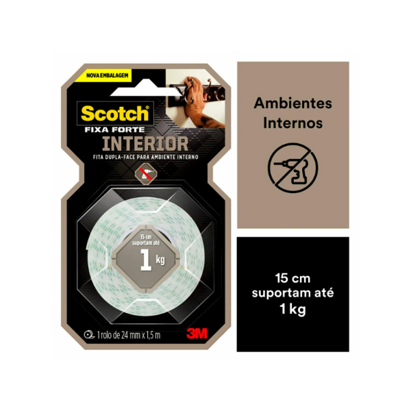 Fita Dupla Face de Espuma Scotch Uso Interno 24mmx1,5m 1 UN 3M