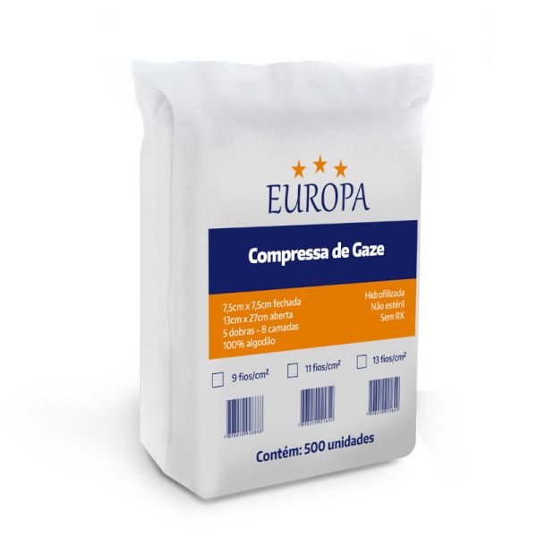 Compressa de Gaze 9F Não Estéril 7,5 x 7,5 PT 500 UN Europa