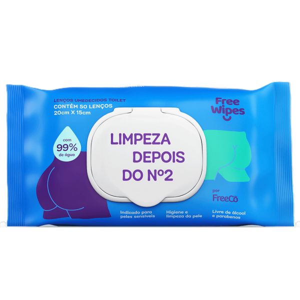 Lenço Umedecido para N2 20x15 Free Wipes 50 UN Freeco