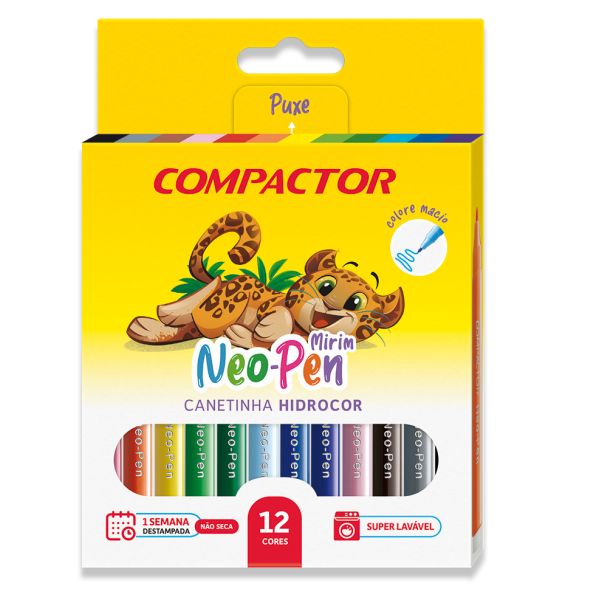 Caneta Hidrográfica para Colorir Neon Pen Mirim 12 Cores Compactor