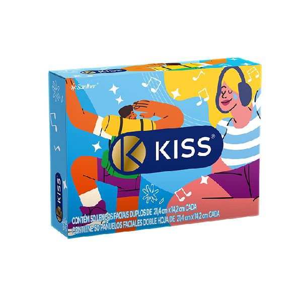 Lenço de Papel Kiss Folha Dupla Facial com 50 Folhas 1 UN Santher