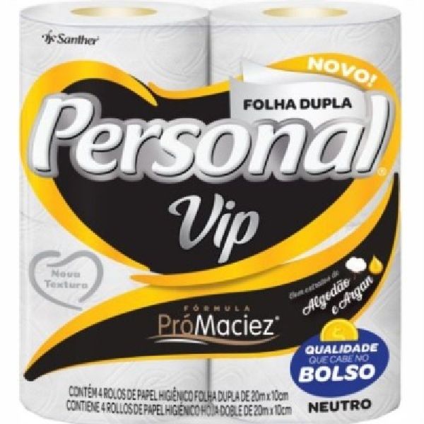 Papel Higiênico Neutro Folha Dupla 20m PT 4 Rolos Personal Vip