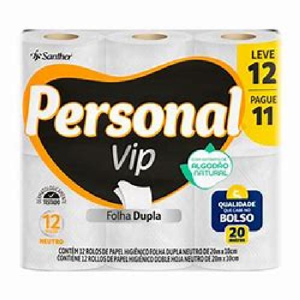 Papel Higiênico Neutro  Folha Dupla 10cm X 20m Pesonal Vip PC com 12 R