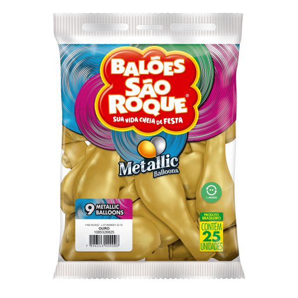 Balão 9 Metallic Balloon Dourado 25 UN São Roque