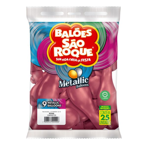 Balão 9 Metallic Balloon Rosa 25 UN São Roque
