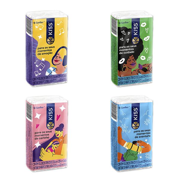Lenço de Papel Kiss Folha Tripla de Bolso com 10 Folhas 1 UN Santher