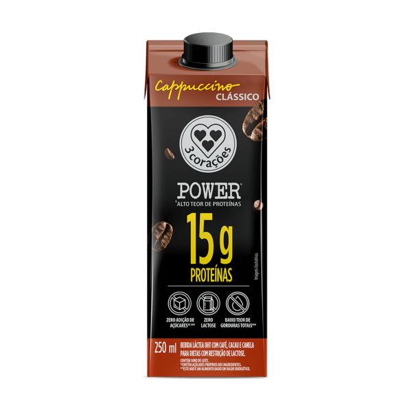 Bebida Láctea Cappuccino Power Whey Clássico 250ml 1 UN 3 Corações