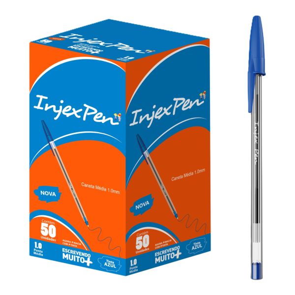 Caneta Esferográfica Azul 1.0mm Caixa 50 UN Injex Pen