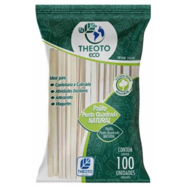 Palito Artesanal Sorvete Ponta Quadrada 100 UN Theoto