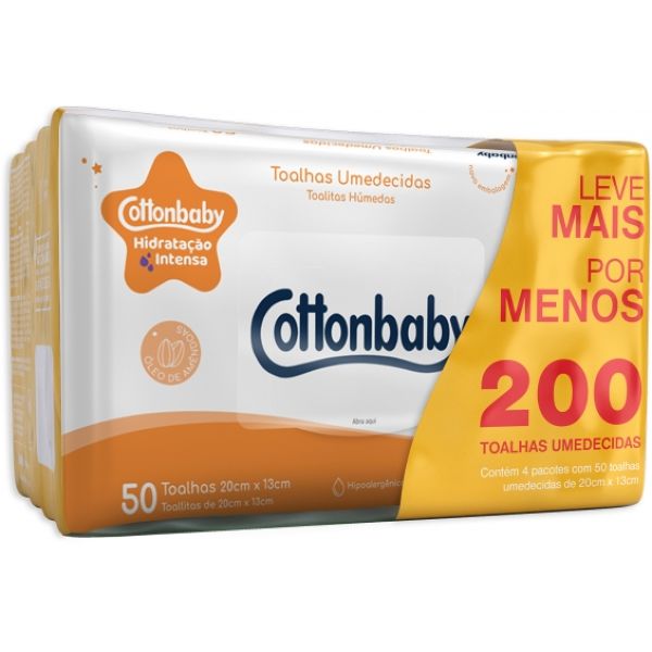 Toalha Umedecida Premium Hidratação Intensa PT 200 UN Cottonbaby