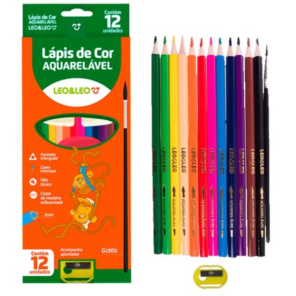 Lápis de Cor Aquarelável  12 Cores Leo&Leo