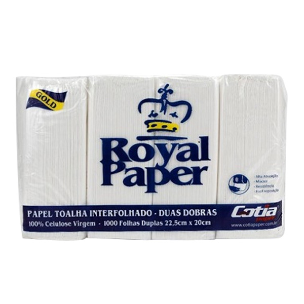 Papel Toalha Interfolha 2 Dobras Folha Dupla 22x20cm PT 1000 FL Royal