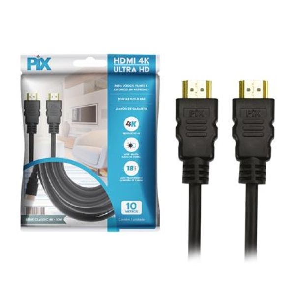 Cabo HDMI 2.0 HDR 4K 19 Pinos Polybag 10M Pix