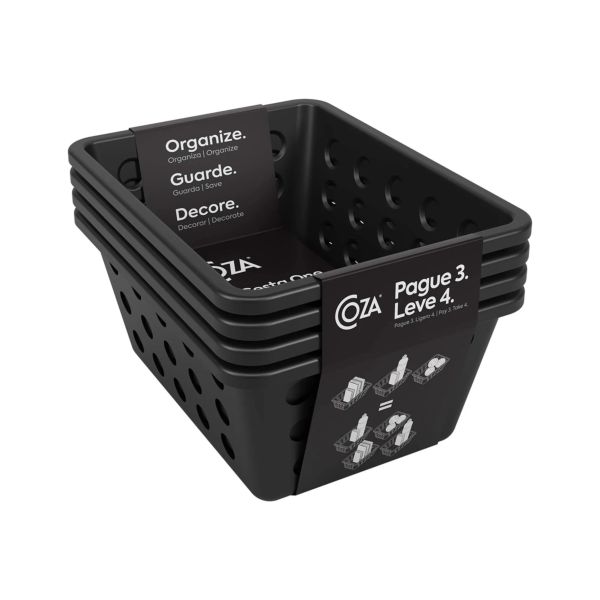 Kit de Cestas Organizadoras Pequenas 4 Peças Preto Coza