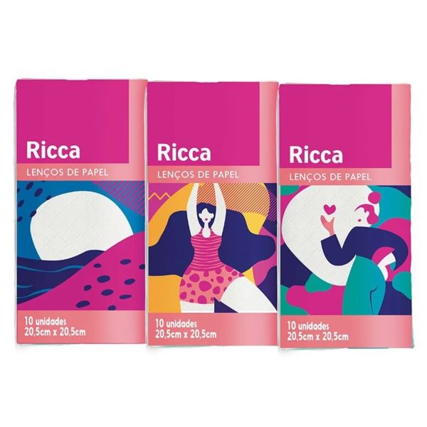 Lenço de Papel Folha Tripla 20,5x20,5cm 10 Folhas 1 UN Ricca
