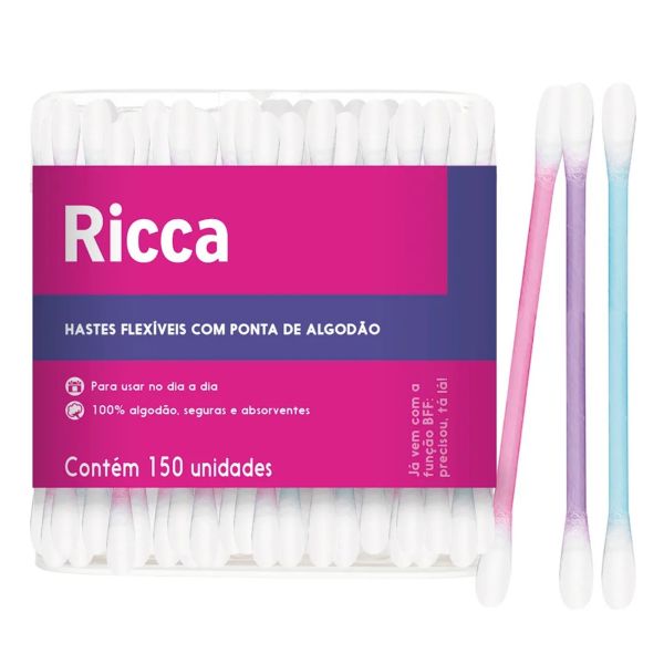 Hastes Flexíveis com Ponta de Algodão Pote 150 UN  Ricca