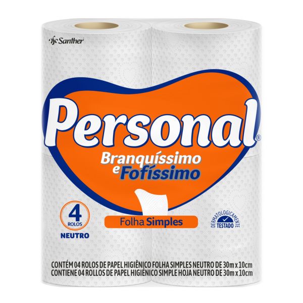 Papel Higiênico Neutro Folha Simples 30m PT 4 RL Personal