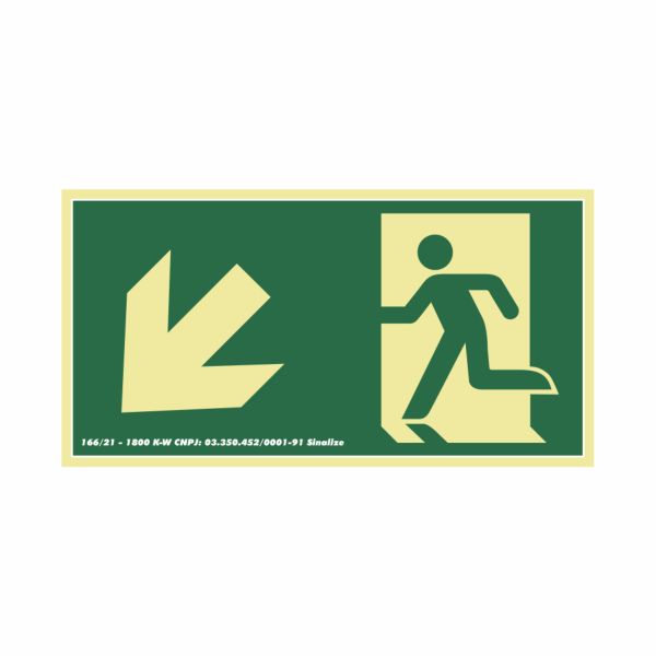 Placa Fotoluminescente PVC 30x15 Seta inclinada para Esquerda e para B