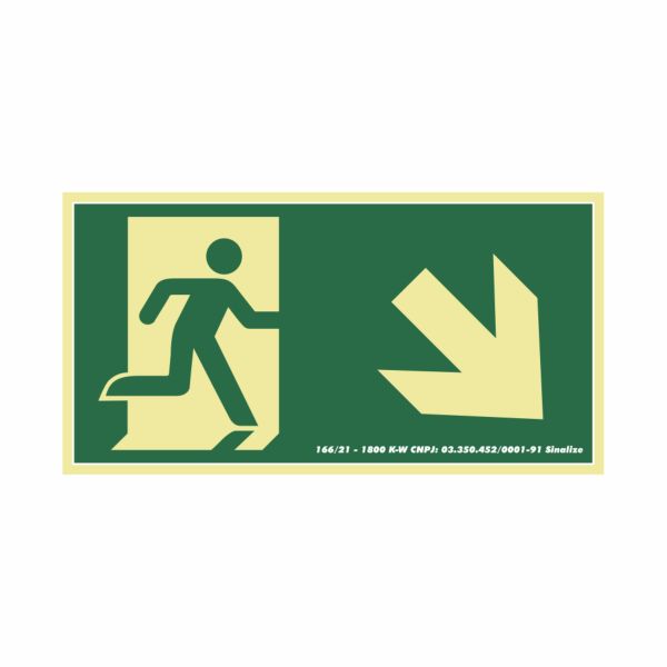 Placa Fotoluminescente PVC 30x15 Seta inclinada para Direita e para Ba