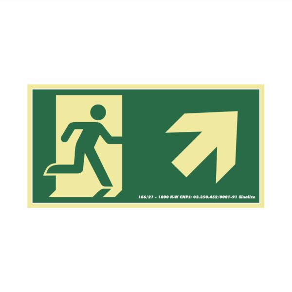 Placa Fotoluminescente PVC 30x15 Seta inclinada para Direita e para Ci