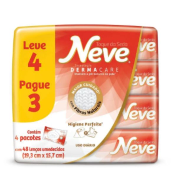 Lenço Umedecido Dermacare 4 Pacotes com 48 UN Neve