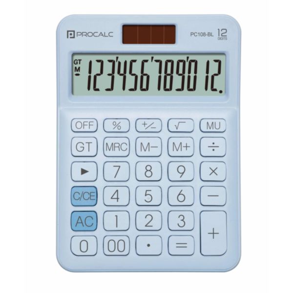 Calculadora de Mesa 12 Dígitos Azul PC108BL 1 UN Procalc