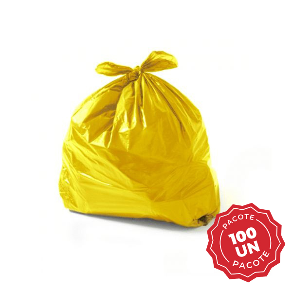Saco de Lixo 60L Amarelo 58x76cm PT 100 UN Poliplast