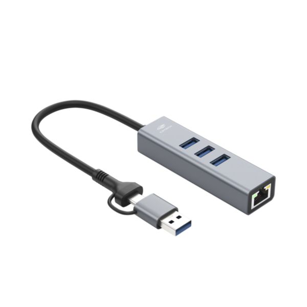 Hub USB 3.0 4 Portas HU-LAN1000GY Cinza 1 UN C3Tech