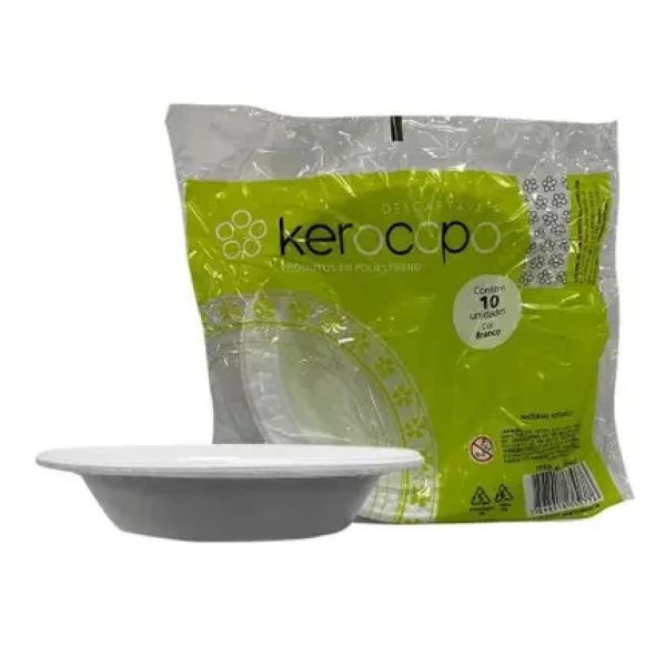 Prato Descartável Fundo Branco 21cm PT 10 UN Kerocopo