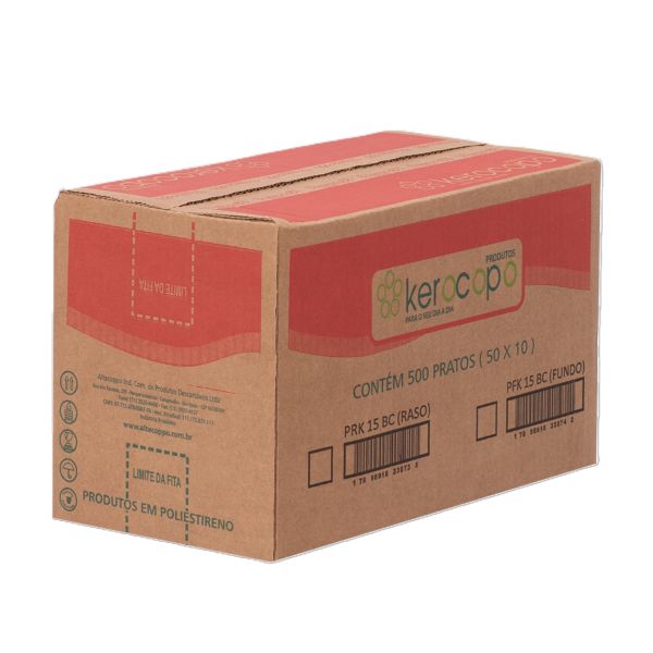 Prato Descartável Raso Branco 18cm CX 500 UN Kerocopo